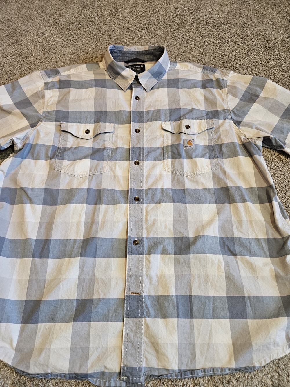 Carhartt Men's Blue and White Plaid Button-Down Shirt